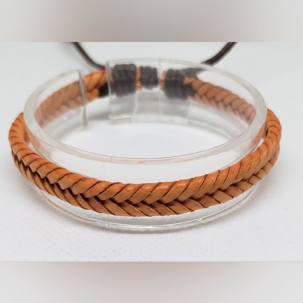 Men's bracelet leather braided brown new‎ e65